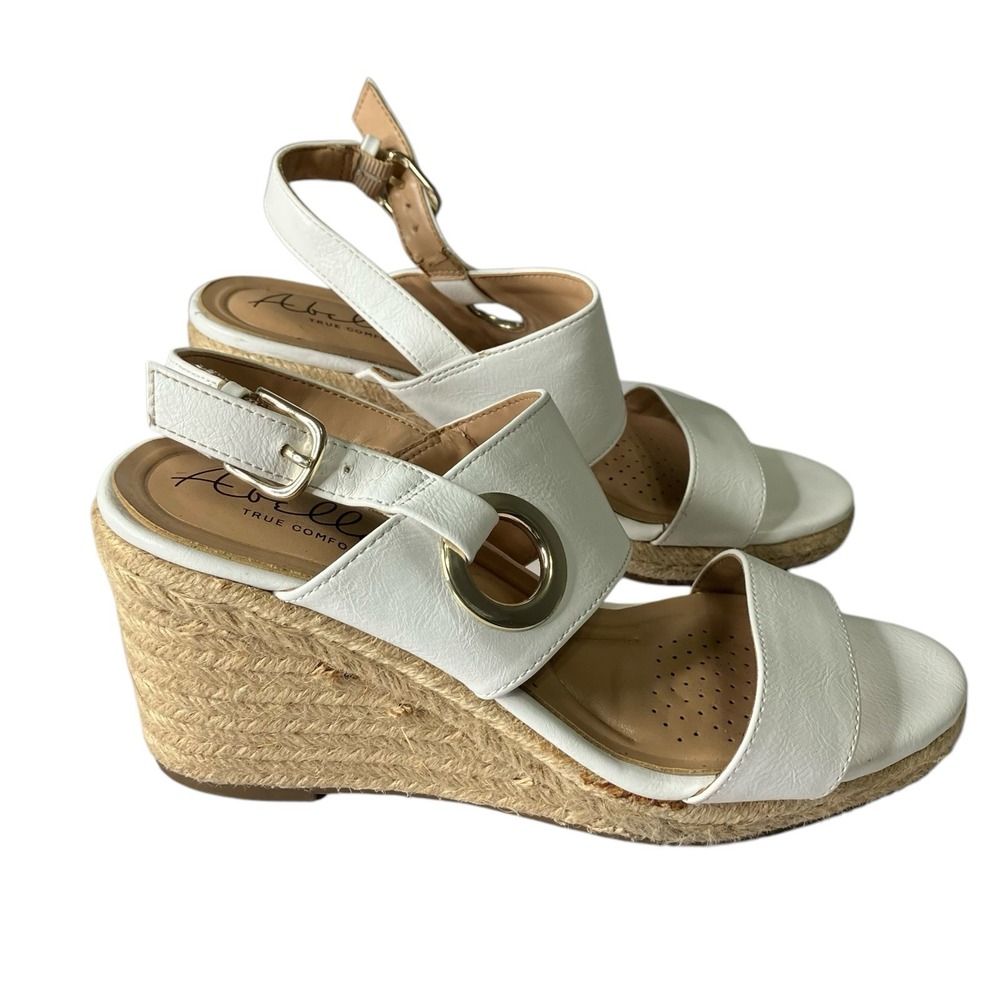 Abella True‎ Comfort Taya Wedge Sandal Size 7 Espadrille Heel Gold Hardware